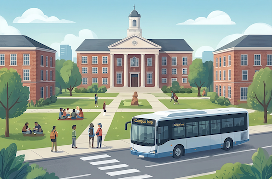 Bus on a university campus